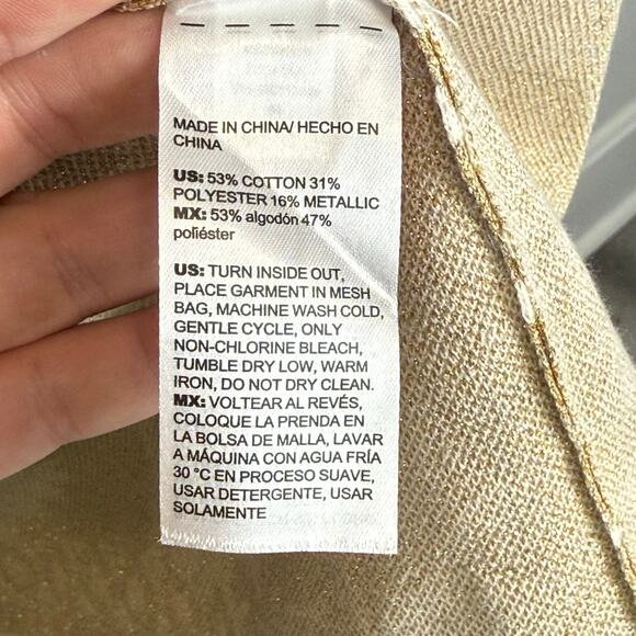 Chicos Cardigan Lurex Gold Shimmer Open Front Plus Size Rhinestone Sweater New - Picture 10 of 12